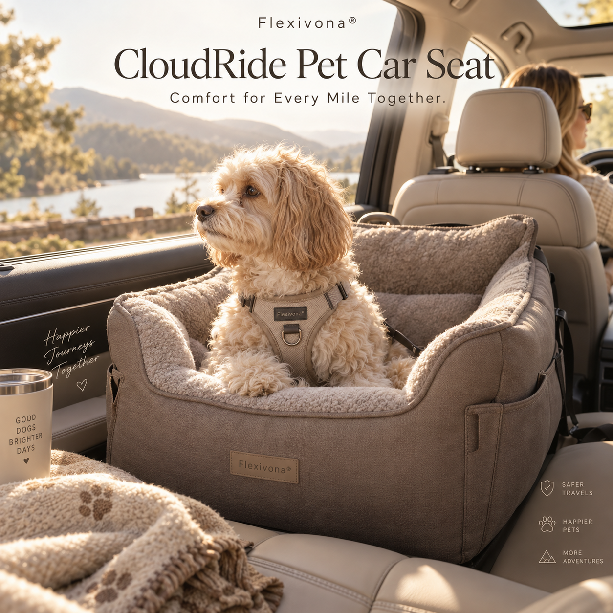 
                      Flexivona® CloudRide Pet Car Seat 🐶🚗
                    